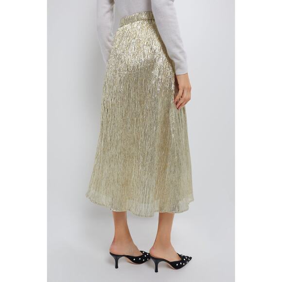 HYACINTH HOUSE Gold Metallic Plisse Gloria Maxi Skirt Size XL NWT - Picture 2 of 9